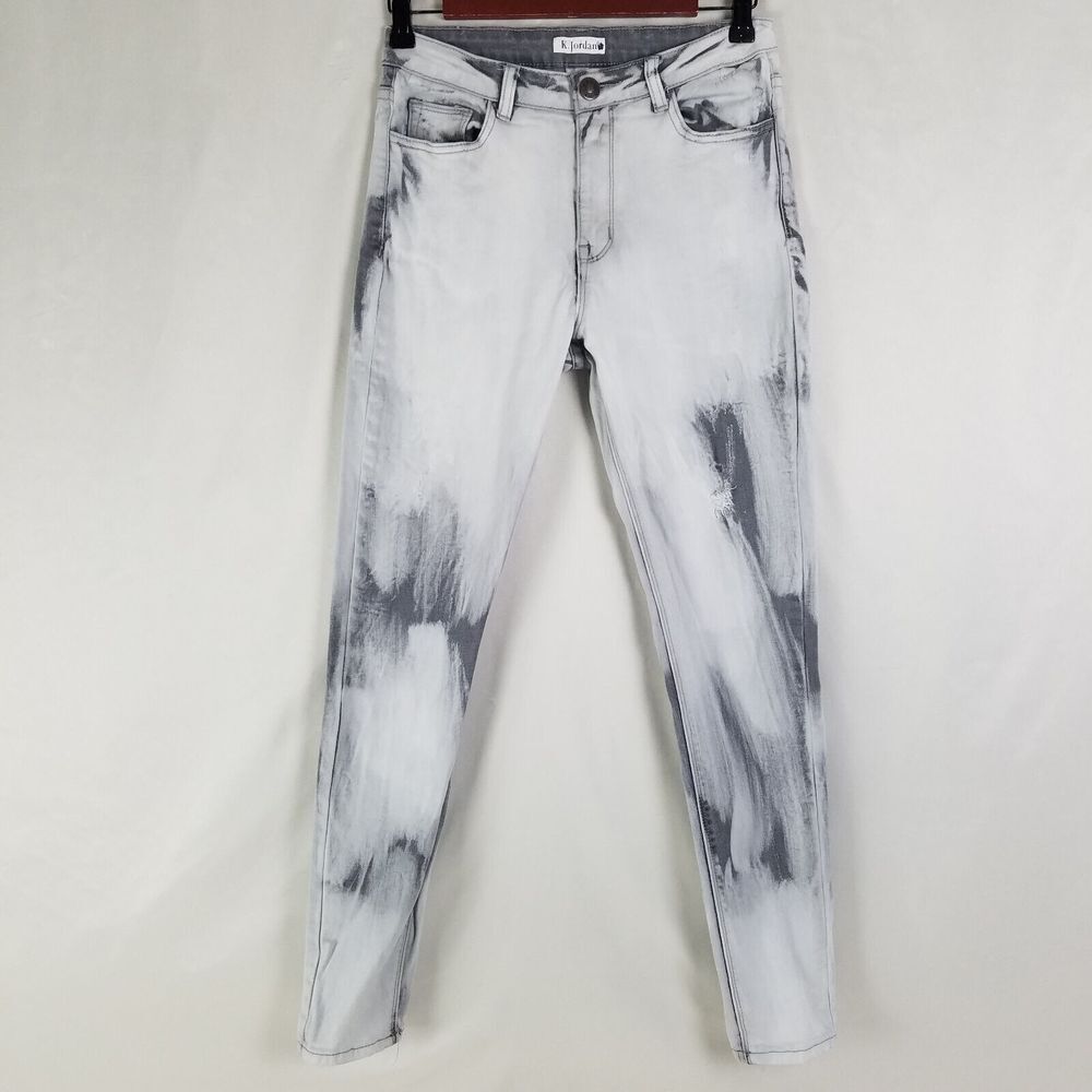 K Jordan Jeans Womens 8 Gray Mid Rise Skinny Leg Distressed Light Wash‎ Denim